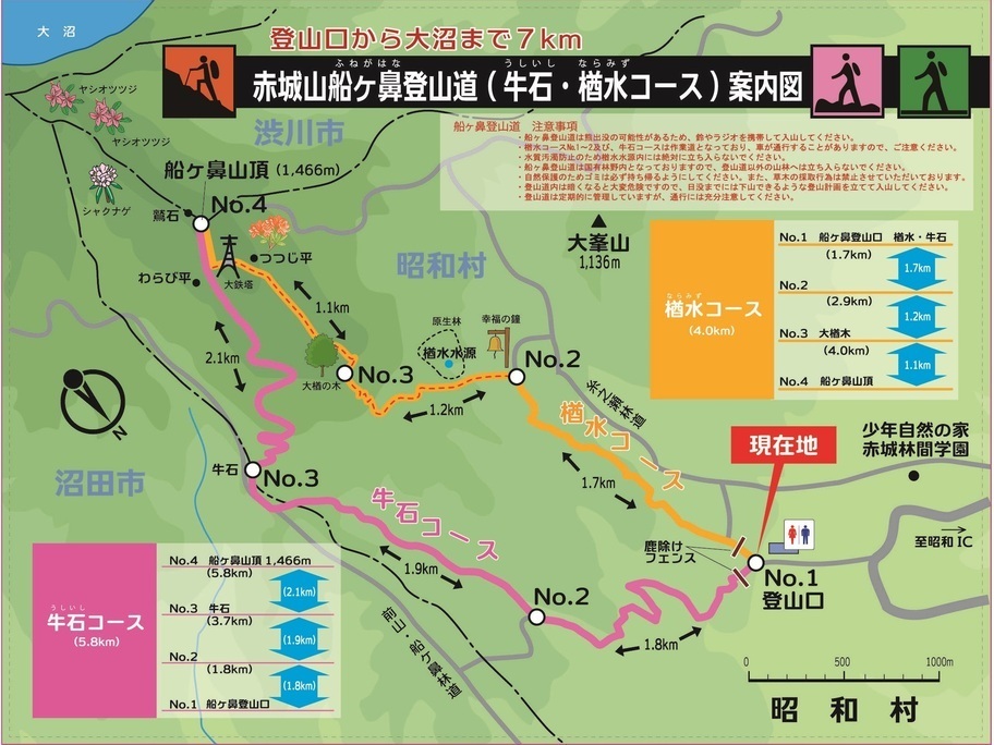 赤城山船ヶ鼻登山道案内図